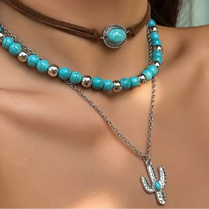 Turquoise Beaded 3pc Necklace Set